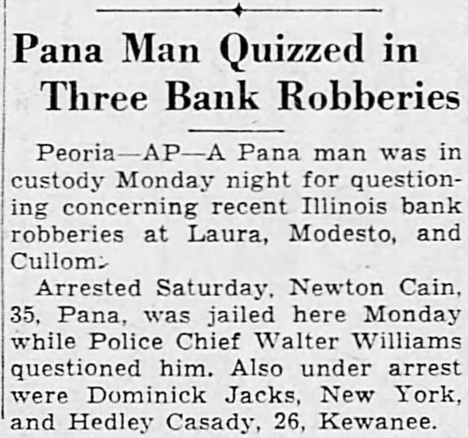 Pana man quizzed in three bank robberies